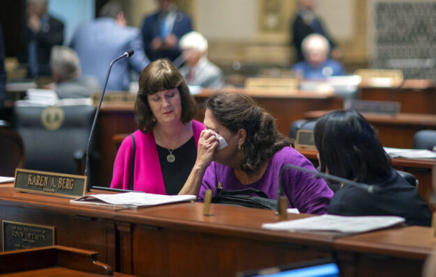Kentucky state Sen. Karen Berg after the legislature votes to pass an anti-trans law.