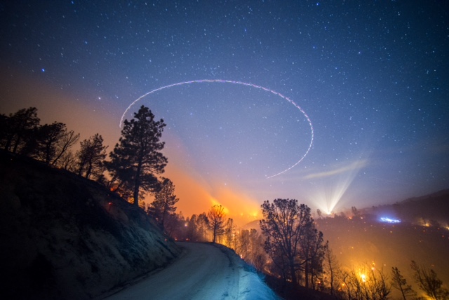 The Shirley Fire burns in the Sequoia National Forest near Lake Isabella in central California. 10:28pm. 70 seconds with 14mm lens @f2.8.