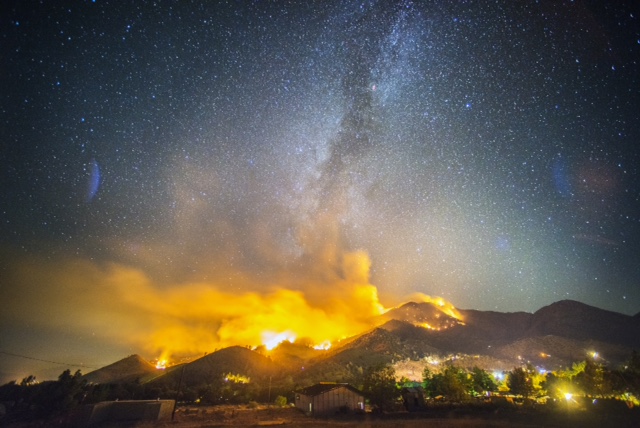 The Way Fire burns in the hills above Wofford Heights in Central California. 3:51am. 30 seconds with 14mm lens @f.2.8. 
